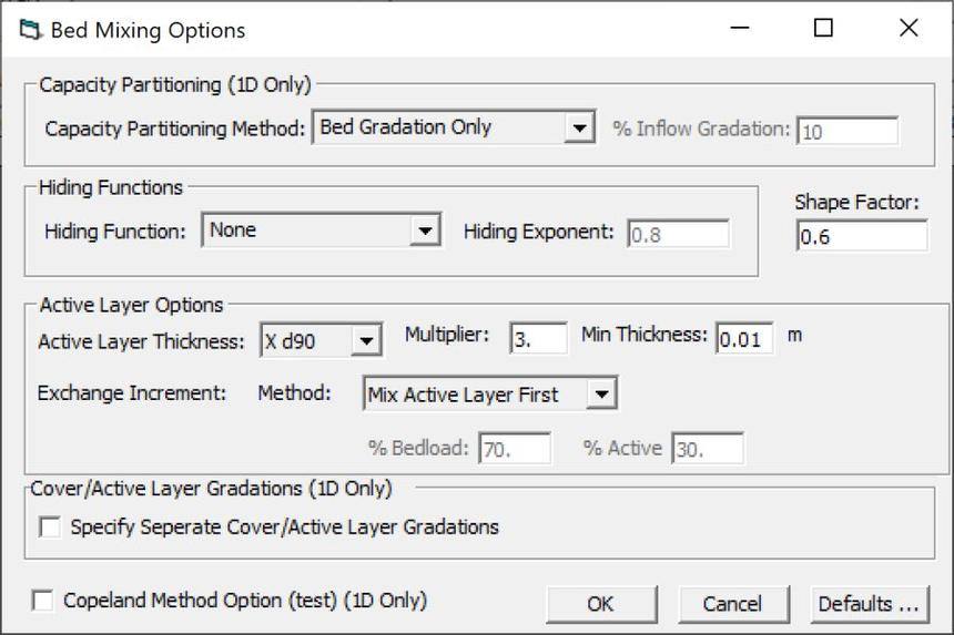 Bed Mixing Options 对话框